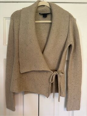 French Connection Beige Shawl Collar Wrap Sweater
